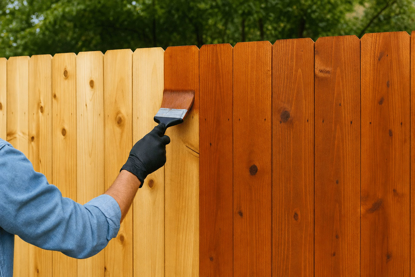 Fence staining and sealing